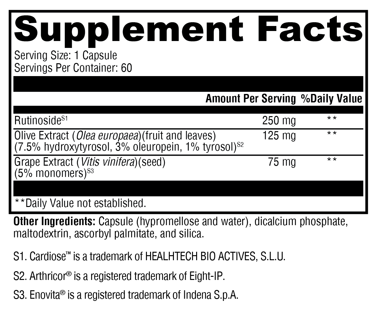 VitalVasc® Supplement Facts Label