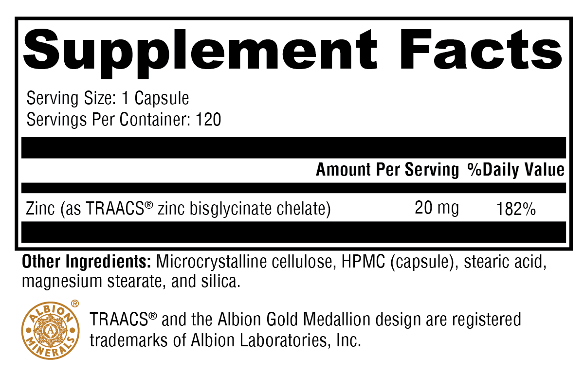 Zinc Glycinate Supplement Facts Label