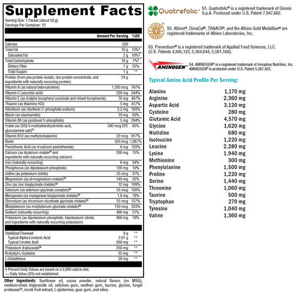 OptiCleanse® Plus Creamy Chocolate Supplement Facts Label