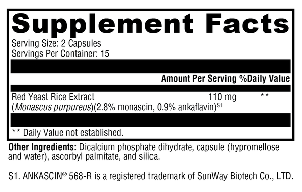 Red Yeast Rice Supplement Facts Label