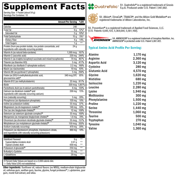 OptiCleanse® Plus Vanilla Delight Supplement Facts Label