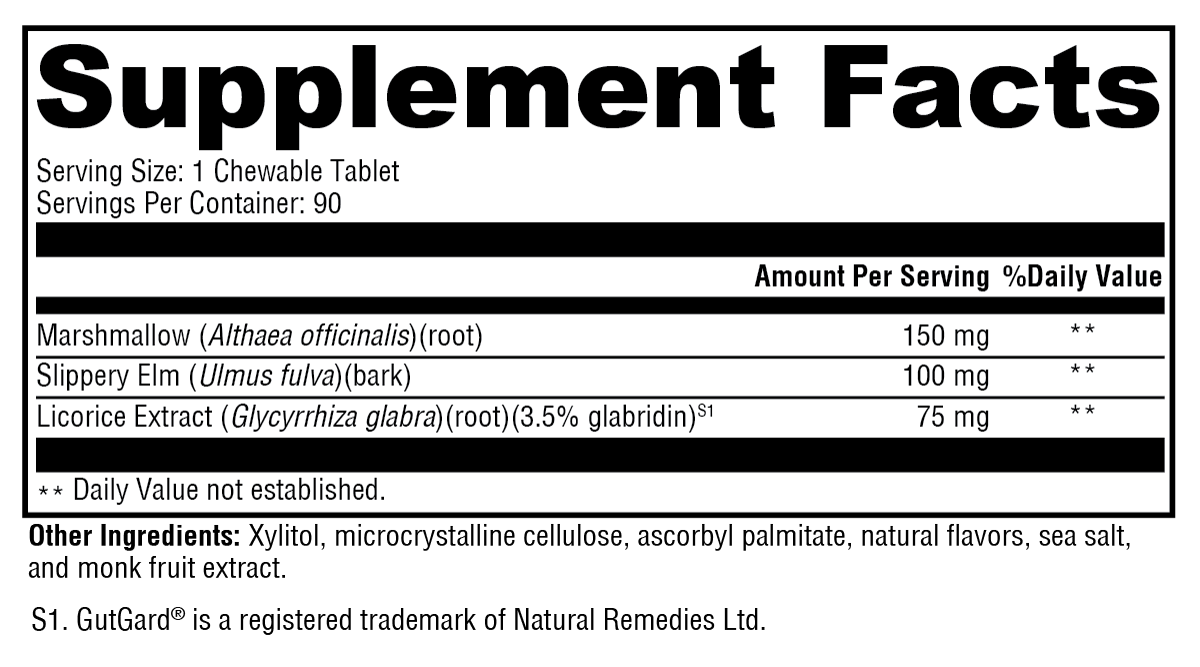 GI Soothe Chocolate Supplement Facts Label