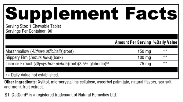 GI Soothe Chocolate Supplement Facts Label