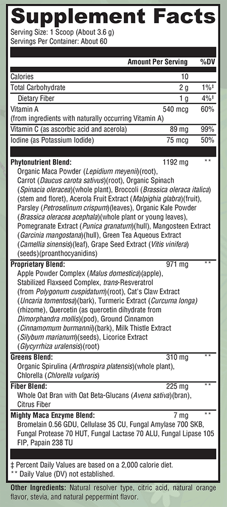 Mighty Maca Plus Supplement Facts Label