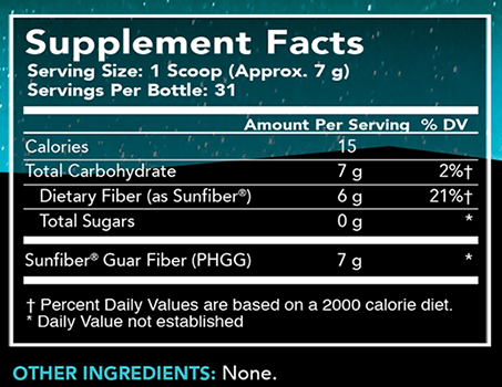 Sunfiber GI Supplement Facts Label