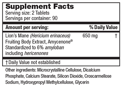 Lion's Mane Amyloban Supplement Facts Label