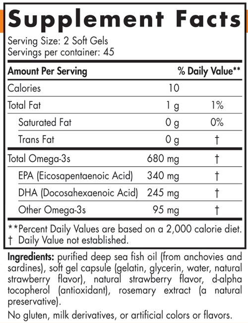 ProOmega Junior 90 Soft Gels Strawberry Supplement Facts Label
