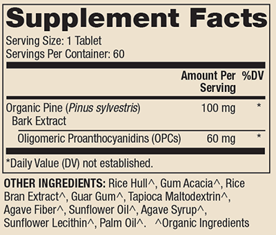 BACKORDER ONLY - Organic Pine Bark Extract Supplement Facts Label