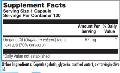Oregano Oil Supplement Facts Label
