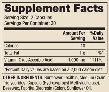 Liposomal Vitamin C Supplement Facts Label