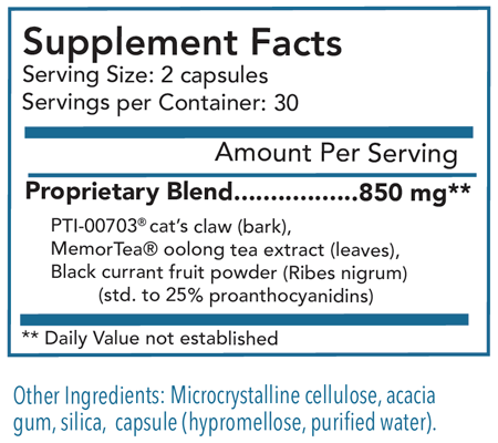 Percepta Professional Supplement Facts Label