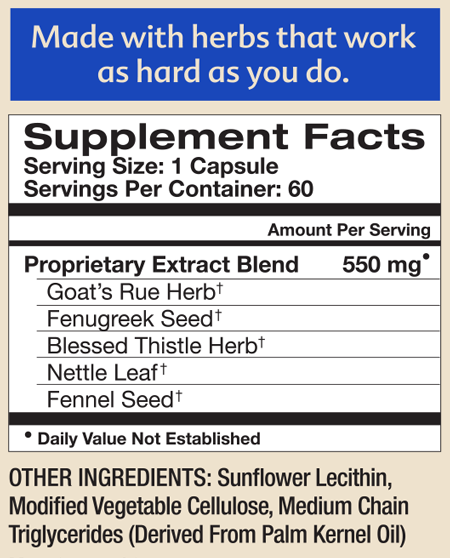 More Milk Special Blend Supplement Facts Label