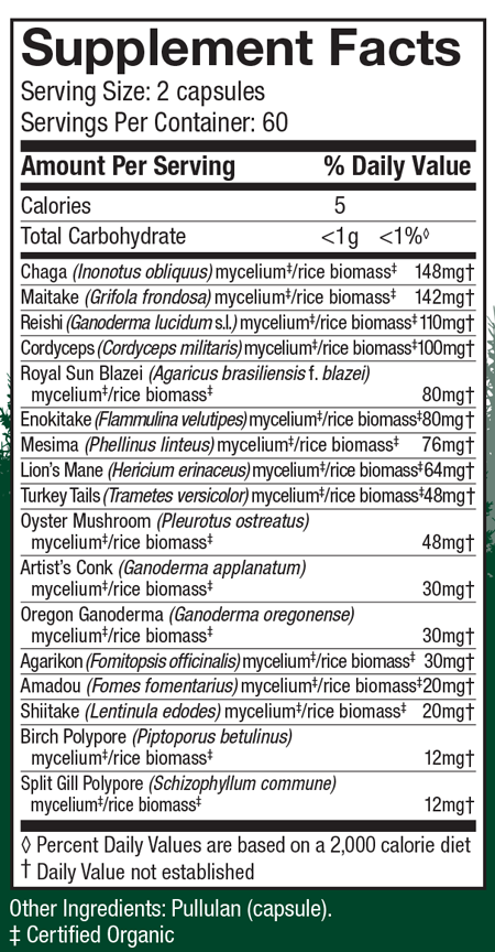 MyCommunity Mushrooms Capsules Supplement Facts Label