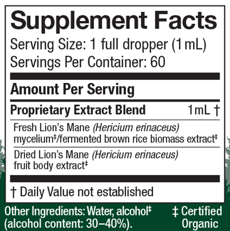Lion's Mane EXTRACT Supplement Facts Label