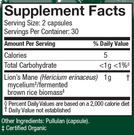 Lion's Mane Capsules Supplement Facts Label