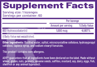 Hydroxy B12 Supplement Facts Label