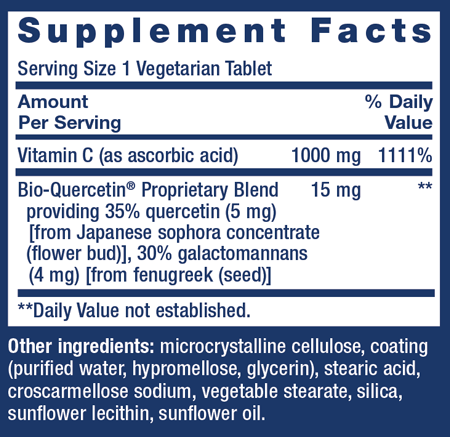 Vitamin C and Bio-Quercetin Phytosome Supplement Facts Label