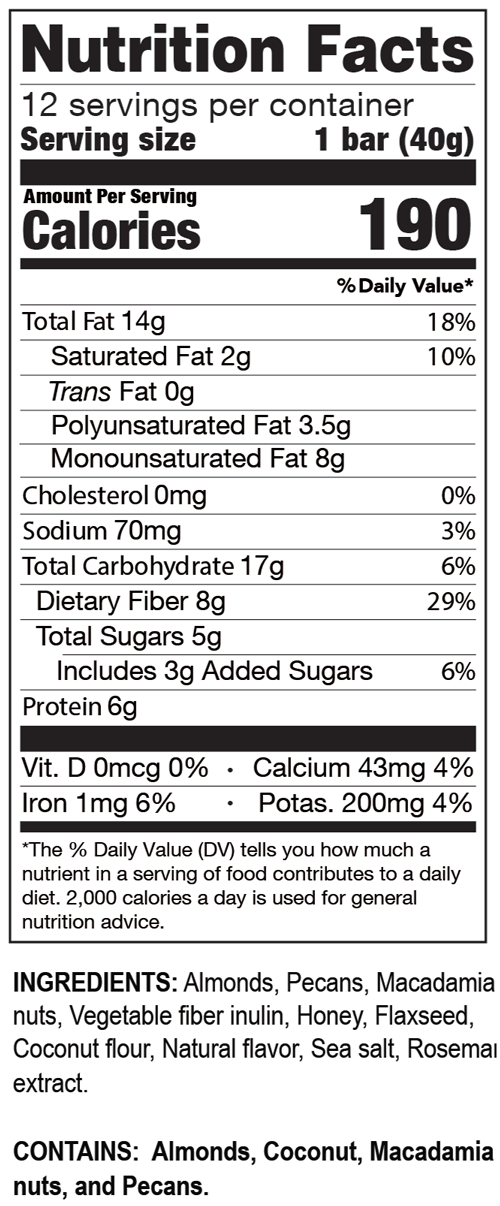 Fast Bar - Nuts and Honey Supplement Facts Label