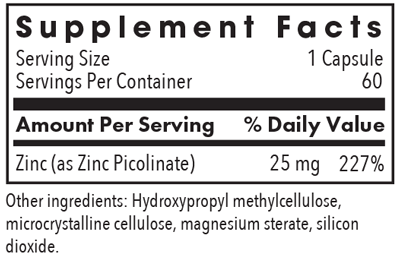 Zinc Picolinate Supplement Facts Label