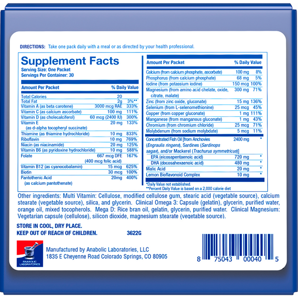 Essential Nutrition Pack Supplement Facts Label