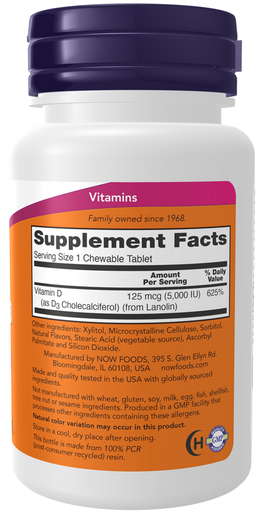 Vitamin D-3 Chewables Supplement Facts Label