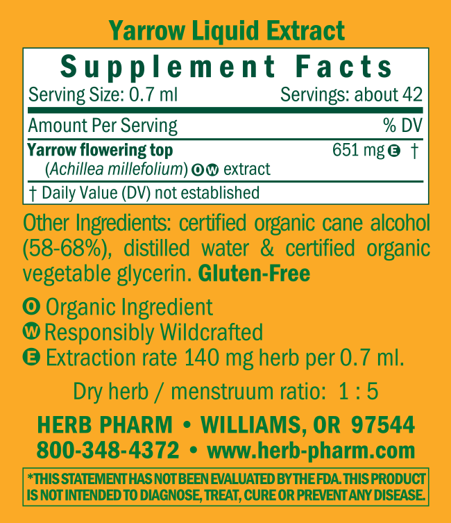 Yarrow/Achillea millefolium Supplement Facts Label