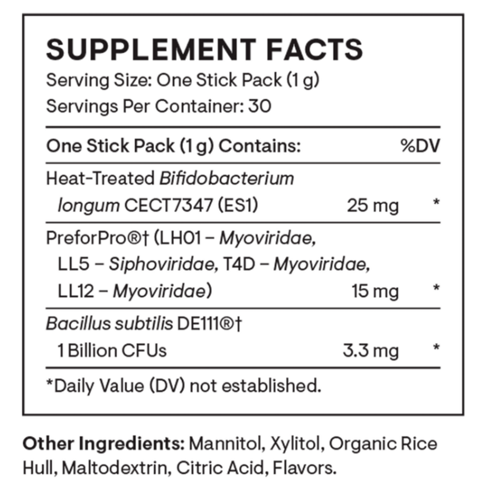 Complete Biotic Stick Packs Supplement Facts Label