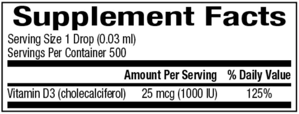 Vitamin D3 Drops 25 mcg Supplement Facts Label