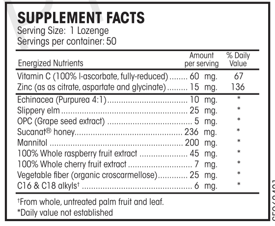 Zinc+Throat Guard Lozenges Supplement Facts Label
