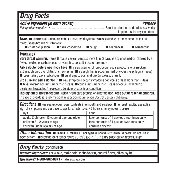 Umcka Coldcare Kids Cherry Supplement Facts Label
