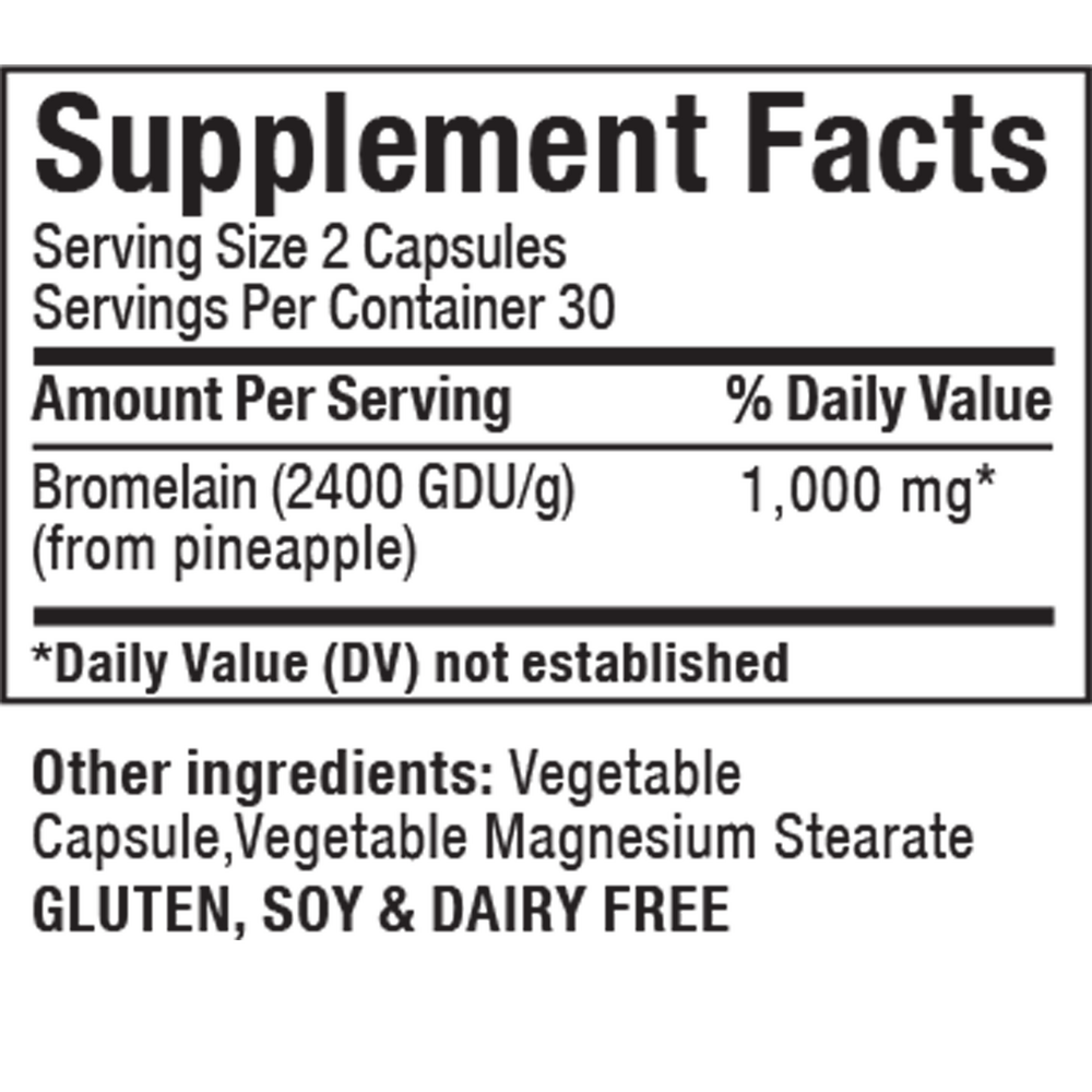 Bromelain Supplement Facts Label