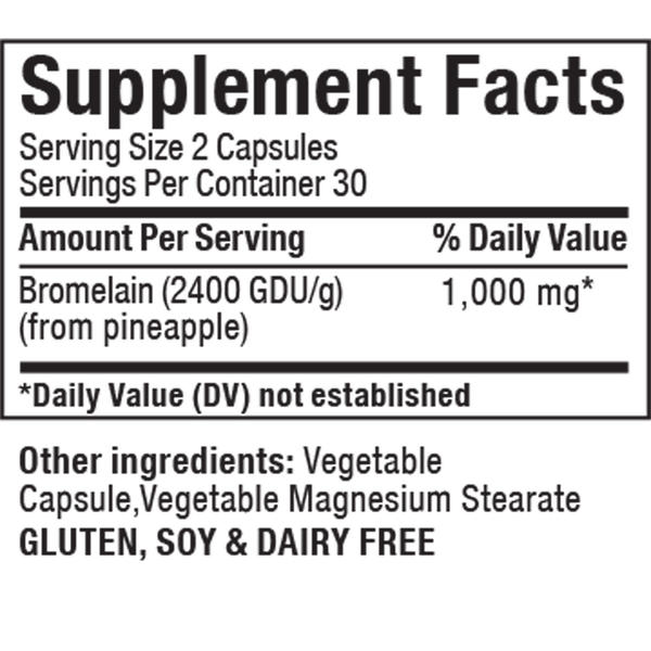 Bromelain Supplement Facts Label