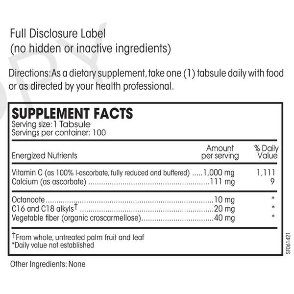 Potent C Guard 1000 mg Supplement Facts Label