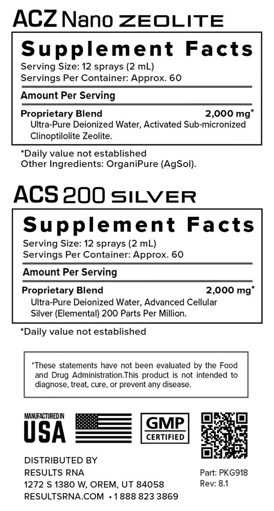 Total Body Detox - 4 oz. Kit (ACZ & ACS) Supplement Facts Label