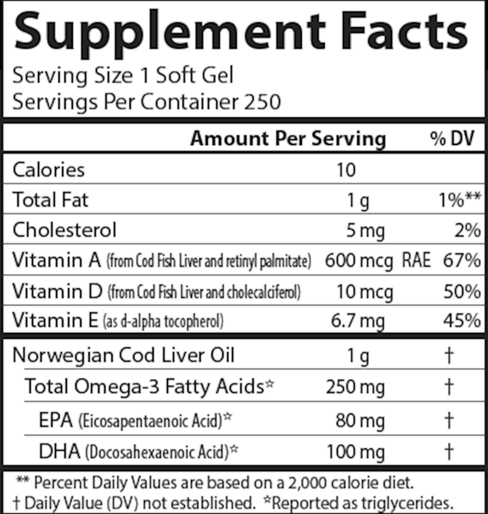 Super Cod Liver Oil 1000 mg Supplement Facts Label