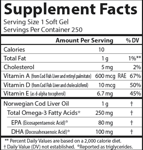 Super Cod Liver Oil 1000 mg Supplement Facts Label