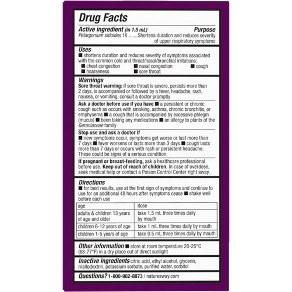 Umcka® ColdCare Alcohol-Free Drops Supplement Facts Label