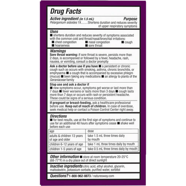 Umcka® ColdCare Alcohol-Free Drops Supplement Facts Label