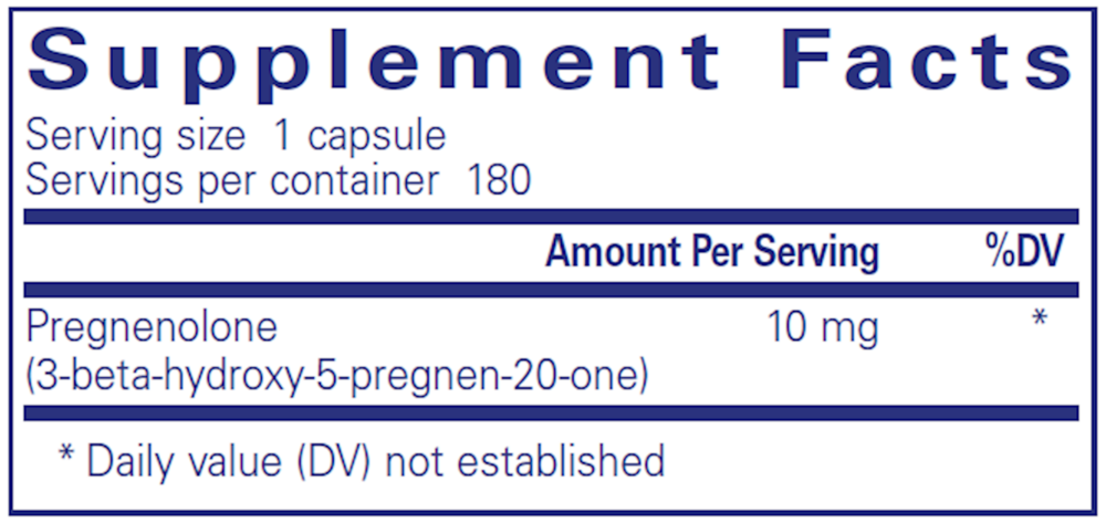 Pregnenolone 10 mg Supplement Facts Label