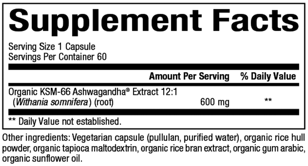 Ashwagandha Supplement Facts Label
