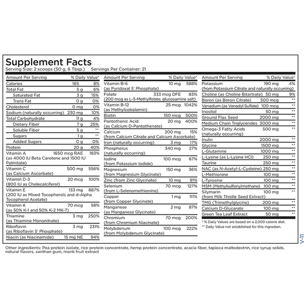 Metabolic Detox Complete - Natural Vanilla Supplement Facts Label