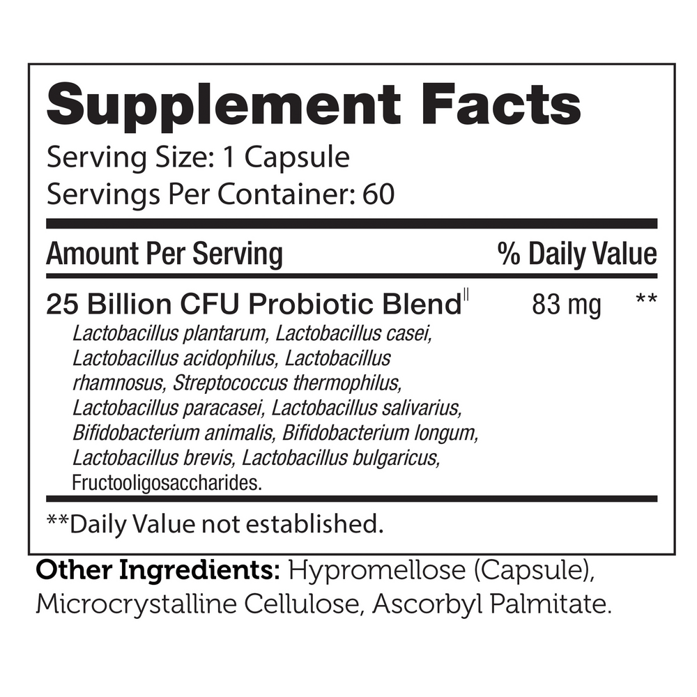BioDophilus 25 Billion Supplement Facts Label