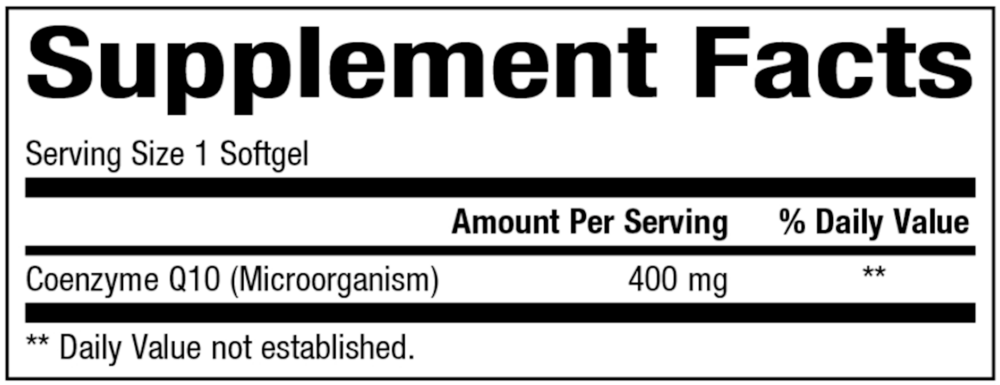 CoQ10 400 mg Supplement Facts Label