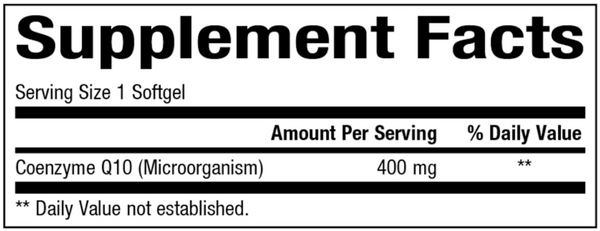 CoQ10 400 mg Supplement Facts Label