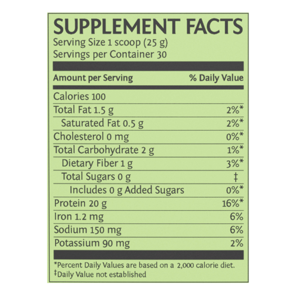Classic Protein Vanilla Supplement Facts Label
