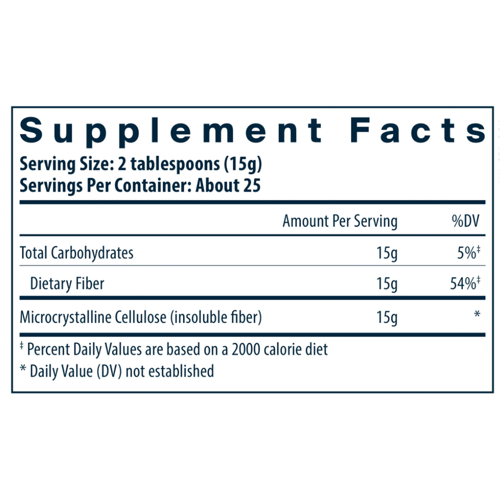 Cellulose Fiber Supplement Facts Label
