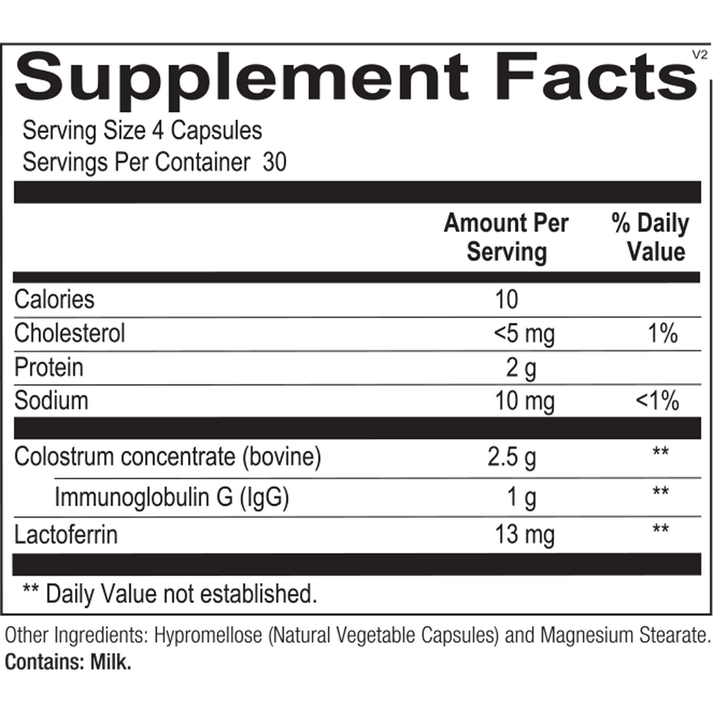IgG Protect Supplement Facts Label