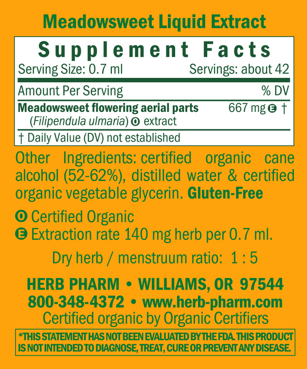 Meadowsweet/Filipendula (Spirea) ulmaria Supplement Facts Label