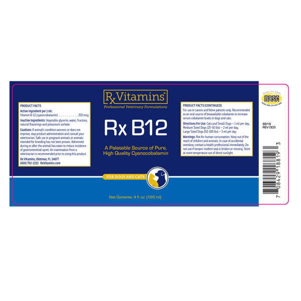 Rx B12 Supplement Facts Label