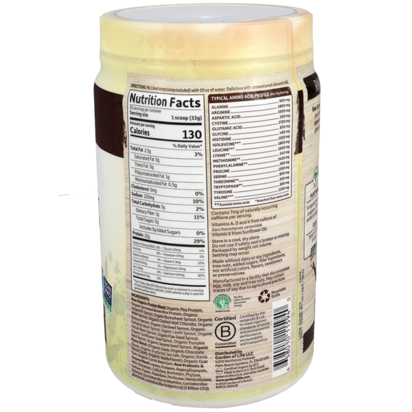 RAW Organic Protein Chocolate Supplement Facts Label